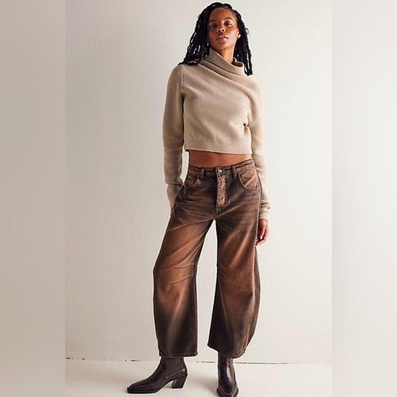 🔥Free People Good Luck Mid-Rise Barrel Jeans In Root Beer We The Free - Picture 3 of 14